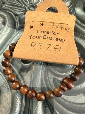 RYZE Mushroom Coffee Rosewood Wooden Bead Stretch Bracelet Brown